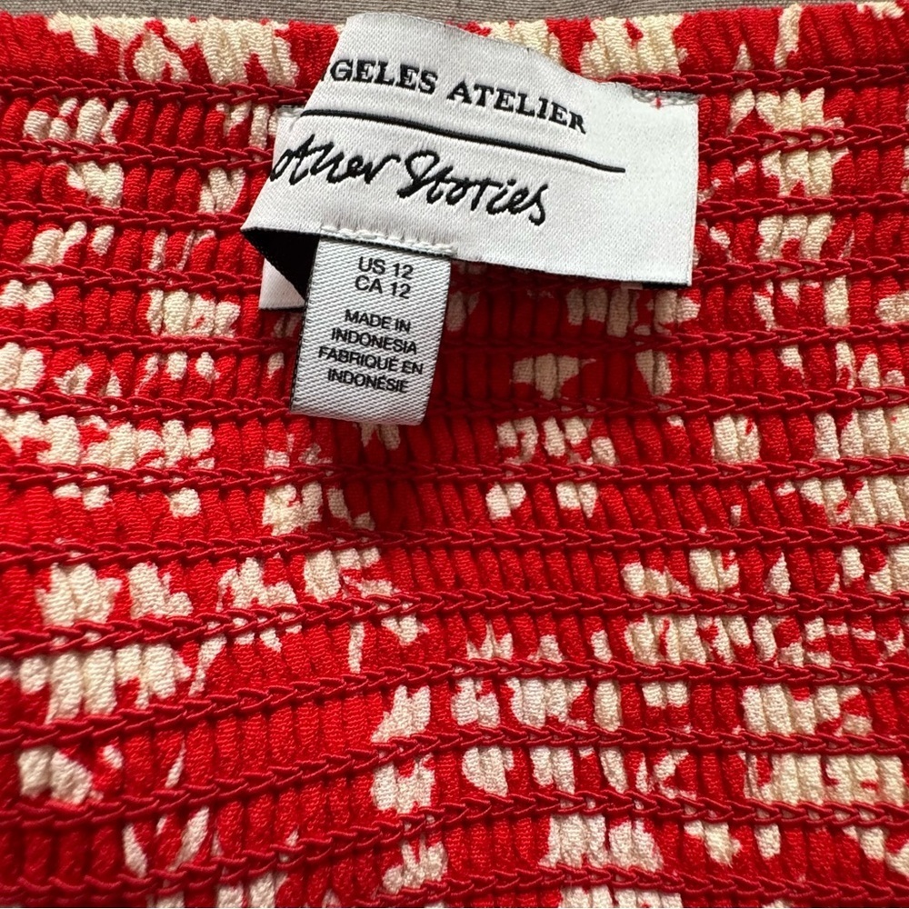 & Other Stories Red Floral Puff Sleeve Slit Midi Dress size 12 - Picture 9 of 13